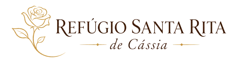Logotipo do Refúgio Santa Rita de Cássia com rosa dourada